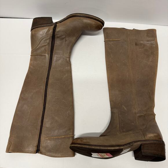 Seychelles Womens Distressed Taupe Genuine Leather Riding Boots Low Heel Size 6 - Picture 4 of 8